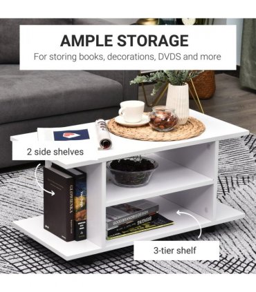 TV Stand Bookshelf Cabinet Modern 3 Tier shelf Storage Wheels in White