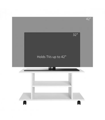 TV Stand Bookshelf Cabinet Modern 3 Tier shelf Storage Wheels in White