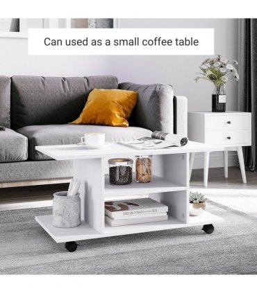 TV Stand Bookshelf Cabinet Modern 3 Tier shelf Storage Wheels in White
