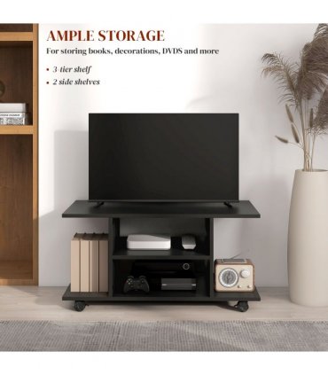 TV Stand Bookshelves in Black, Elegant modern design, 3-tier shelf, 80cm x 40cm