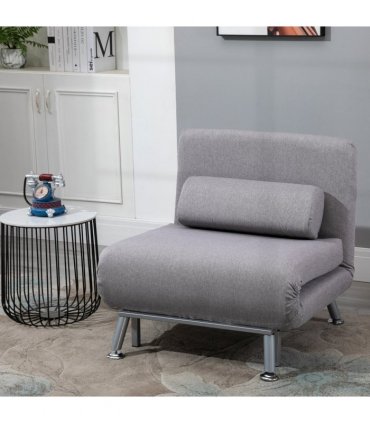 Linen Upholstered Elevated Single Sofa Bed Grey