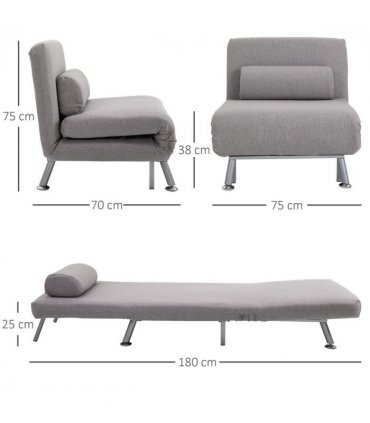 Linen Upholstered Elevated Single Sofa Bed Grey
