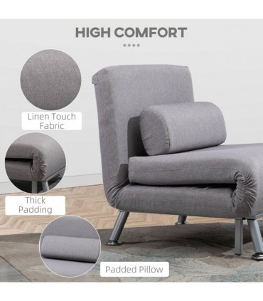 Linen Upholstered Elevated Single Sofa Bed Grey