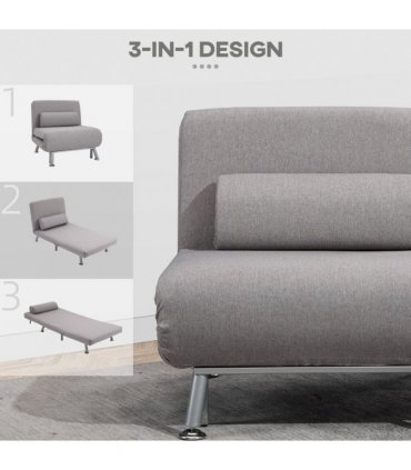 Linen Upholstered Elevated Single Sofa Bed Grey