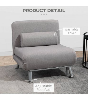 Linen Upholstered Elevated Single Sofa Bed Grey