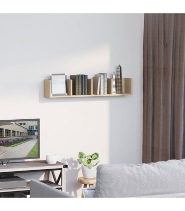 Multi-Media Storage Wooden Shelf Natural wood finish 95L x 17W x 18H (cm)
