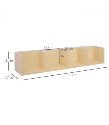 Multi-Media Storage Wooden Shelf Natural wood finish 95L x 17W x 18H (cm)
