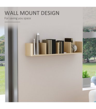 Multi-Media Storage Wooden Shelf Natural wood finish 95L x 17W x 18H (cm)