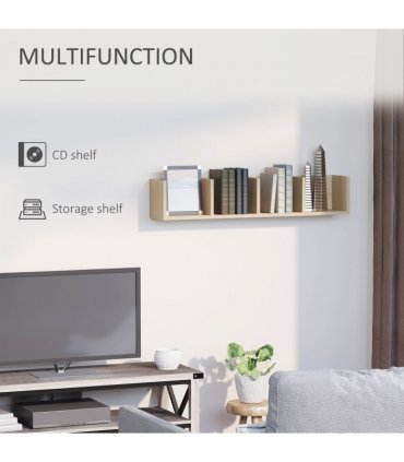 Multi-Media Storage Wooden Shelf Natural wood finish 95L x 17W x 18H (cm)