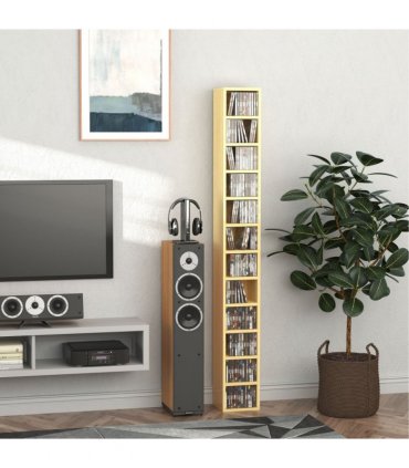 Multimedia Shelf 21L 75H cm Pine Wood Colour Solid MDF Particle Board 204 CDs
