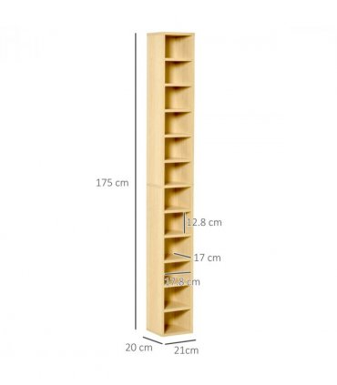 Multimedia Shelf 21L 75H cm Pine Wood Colour Solid MDF Particle Board 204 CDs