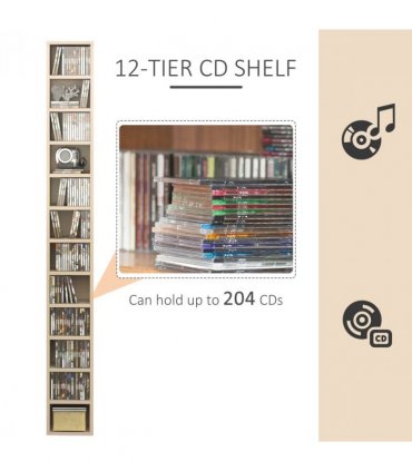 Multimedia Shelf 21L 75H cm Pine Wood Colour Solid MDF Particle Board 204 CDs