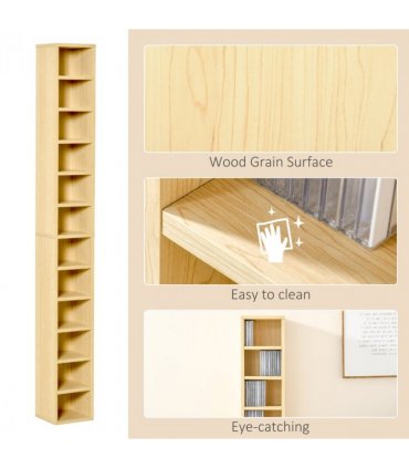 Multimedia Shelf 21L 75H cm Pine Wood Colour Solid MDF Particle Board 204 CDs