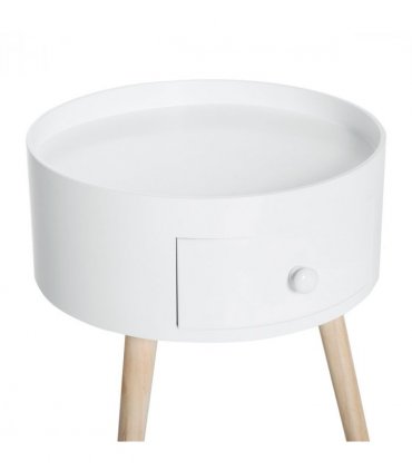 Round Coffee Table White Natural wood colour 38 x 45H cm MDF Drawer Kids-safe