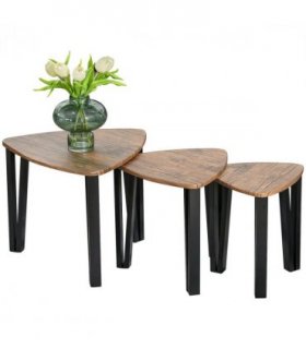 Coffee Table Set 3 PC Stackable MDF Steel Frame Walnut 45.4cmx56cmx54.2cm