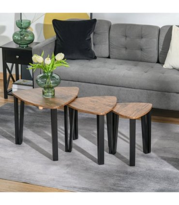 Coffee Table Set 3 PC Stackable MDF Steel Frame Walnut 45.4cmx56cmx54.2cm