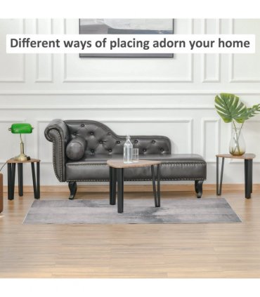 Coffee Table Set 3 PC Stackable MDF Steel Frame Walnut 45.4cmx56cmx54.2cm