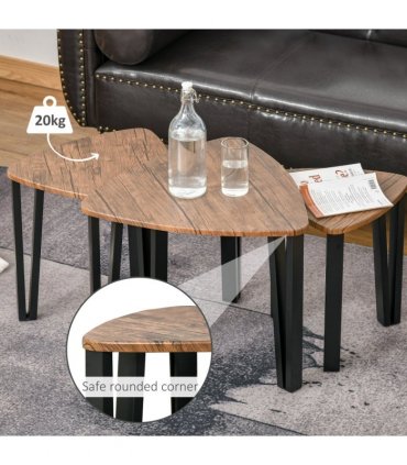 Coffee Table Set 3 PC Stackable MDF Steel Frame Walnut 45.4cmx56cmx54.2cm