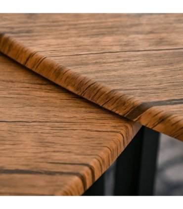 Coffee Table Set 3 PC Stackable MDF Steel Frame Walnut 45.4cmx56cmx54.2cm