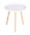 Pine Wood Floral Etched Side Table w/ Saucer Top White