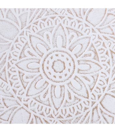 Pine Wood Floral Etched Side Table w/ Saucer Top White