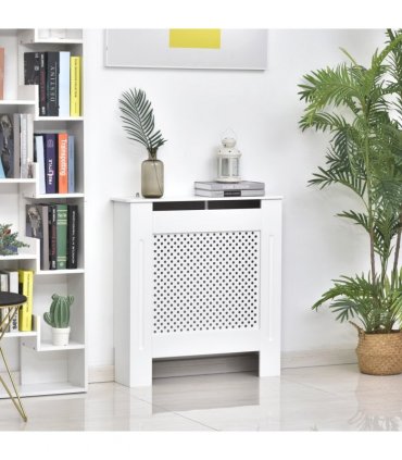 Radiator Cover White MDF 78cm x 19cm x 82cm Heating Cabinet Grill Style