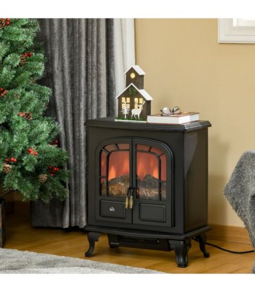 Electric Fireplace LED Fire Flame Effect, Double Door,  1000W/2000W, Black