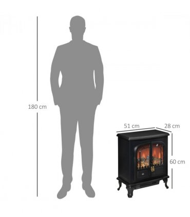 Electric Fireplace LED Fire Flame Effect, Double Door,  1000W/2000W, Black