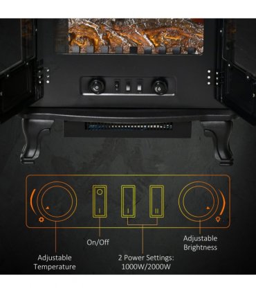 Electric Fireplace LED Fire Flame Effect, Double Door,  1000W/2000W, Black