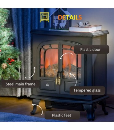 Electric Fireplace LED Fire Flame Effect, Double Door,  1000W/2000W, Black