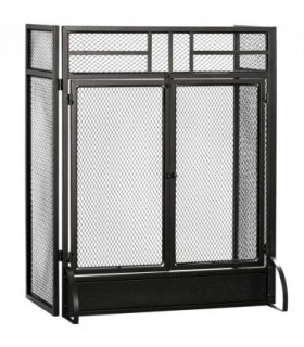 3-Panel Folding Fireplace Screen Spark Guard Metal Mesh Fireguard Black