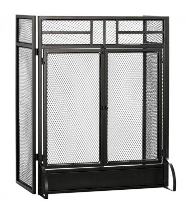 3-Panel Folding Fireplace Screen Spark Guard Metal Mesh Fireguard Black