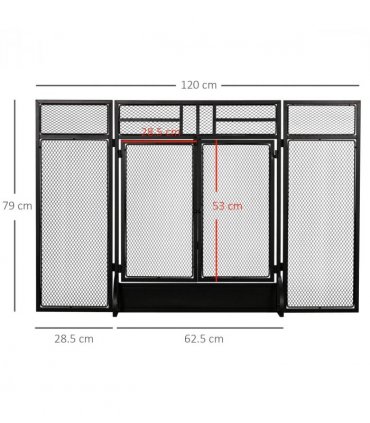 3-Panel Folding Fireplace Screen Spark Guard Metal Mesh Fireguard Black