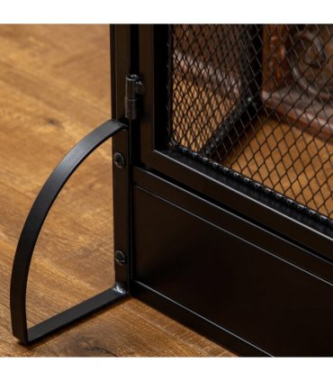 3-Panel Folding Fireplace Screen Spark Guard Metal Mesh Fireguard Black
