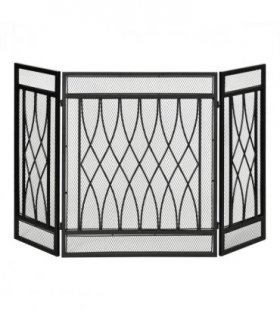 3-Panel Folding Fireplace Screen Metal Mesh Fire Spark Guard Black