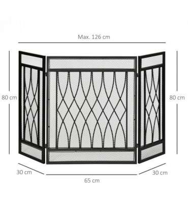 3-Panel Folding Fireplace Screen Metal Mesh Fire Spark Guard Black