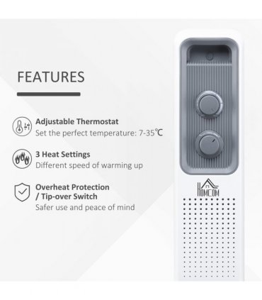 2720W Oil Filled Radiator 3 Heat Settings, Safe Power-Off, 11 Fins