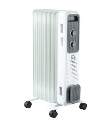1630W Oil Filled Radiator, Adjustable Thermostat Safety switch, White