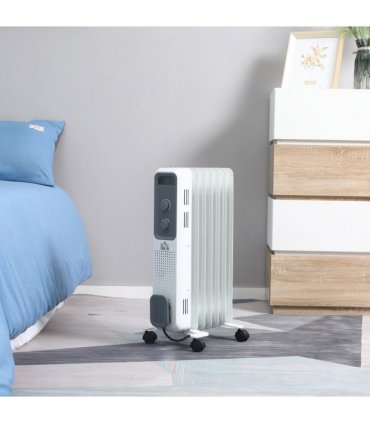 1630W Oil Filled Radiator, Adjustable Thermostat Safety switch, White