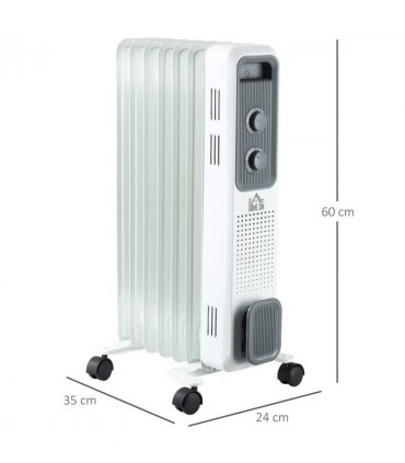 1630W Oil Filled Radiator, Adjustable Thermostat Safety switch, White