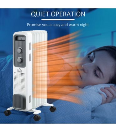1630W Oil Filled Radiator, Adjustable Thermostat Safety switch, White