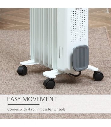 1630W Oil Filled Radiator, Adjustable Thermostat Safety switch, White