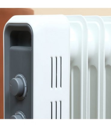 1630W Oil Filled Radiator, Adjustable Thermostat Safety switch, White