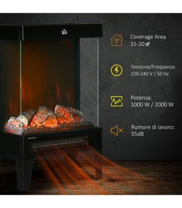 Fireplace Heater, Quiet LED Flame Effect Overheating Protection 1000/2000W