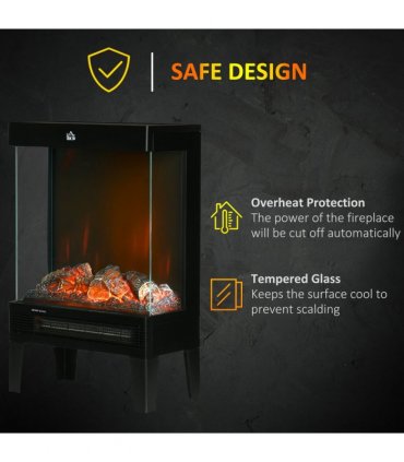 Fireplace Heater, Quiet LED Flame Effect Overheating Protection 1000/2000W
