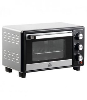 Mini Oven Silver 16L Capacity 1400W Grill 100-230°C Top Bottom Timer Glass
