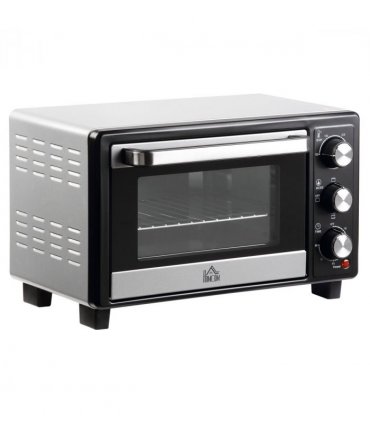 Mini Oven Silver 16L Capacity 1400W Grill 100-230°C Top Bottom Timer Glass