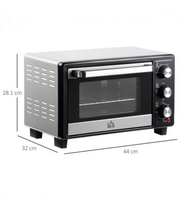 Mini Oven Silver 16L Capacity 1400W Grill 100-230°C Top Bottom Timer Glass