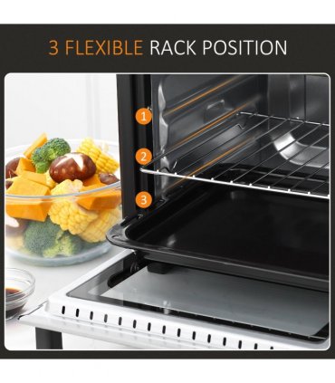 Mini Oven Silver 16L Capacity 1400W Grill 100-230°C Top Bottom Timer Glass