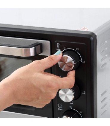 Mini Oven Silver 16L Capacity 1400W Grill 100-230°C Top Bottom Timer Glass